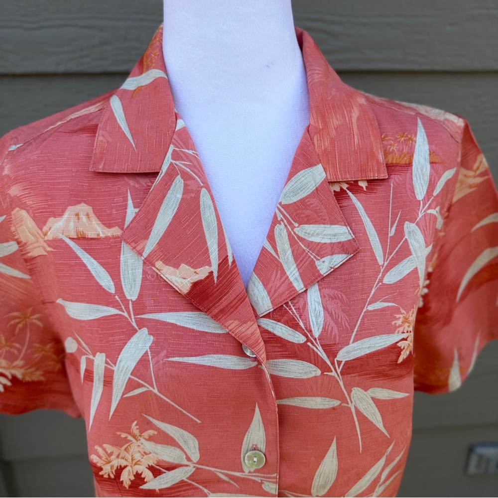Tommy Bahama 100% Silk Floral Camp Shirt Short Sleeves Orange Vacation Resort - Picture 4 of 11